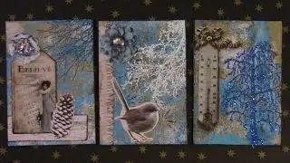 Mixed Media Project: 3 ATCs (Artist Trading Cards) - 