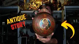 Antique Wooden Handmade Religious Wine Canteen - Icon