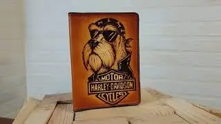 Leather cover for documents Motorcycles Harley Davidson Dog pyrography NEW