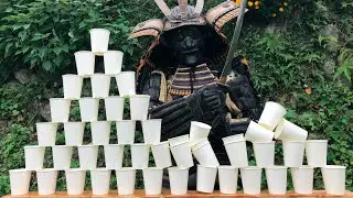 Samurai Katana vs. Water Cups | Precision Cutting Challenge!【Samurai Challenge】
