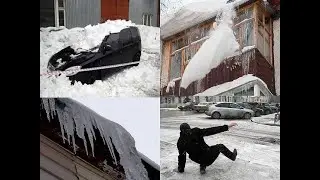 ЖЕСТЬ ПОСЛЕДСТВИЕ наледи и снега НА КРЫШИ