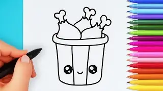 How to draw cute bucket chicken | Drawing and coloring kawaii bucket chicken