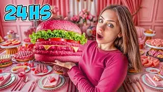 24 HORAS COMIENDO TODO ROSA🩷😱