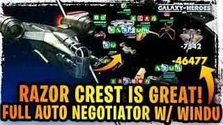 RAZOR CREST IS AWESOME! Full Auto Negotiator with Mace Windu! - 5 Star Gameplay Review - SWGoH