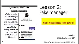 Questions MINOZ ask about Scammers: (Lesson 2 part 1: Fake manager)