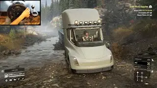 SnowRunner - Steel River Supplies -Tesla Semi Thrustmaster T300 RS Gameplay