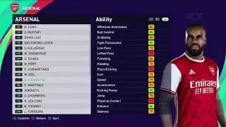 eFootball PES 2021 - Official Arsenal Players Ratings : Aubameyang, Özil, Lacazette, David Luiz, ...