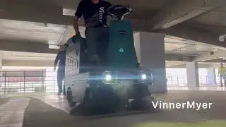 Уборка парковок  подметальной машиной VinnerMyer SW1250R с сиденьем для оператора