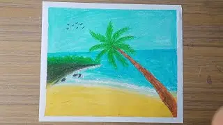 How to draw a scenery of sea beach- step by step ||sea beach drawing with pastel colour||