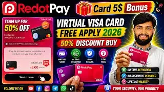Redotpay virtual visa card apply 5$ Bonus 50% discount buy promo code offer || Free visa card 2026!