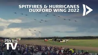 Awesome 'Duxford Wing' massive formation of Spitfires and Hurricanes Battle of Britain Air Show