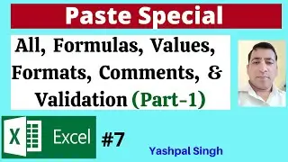 Paste Special | All, Formulas, Values, Formats, Comments And Validation  | MS Excel  | Hindi |