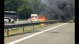 Авария на Бориспольской трассе 29.06.17 горят машины