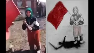 Бабушка с красным флагом СССР встречает укрофашистов, думая, что это российские войска