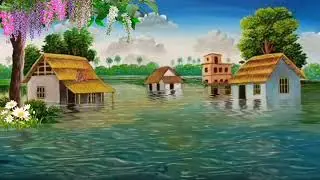 Cartoon Village in  Rainy Season Background video