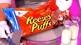 Reeses Peanut Butter Puffs - Ice Cream Rolls | how to make Reese's Puffs Cereals to Ice Cream (ASMR)