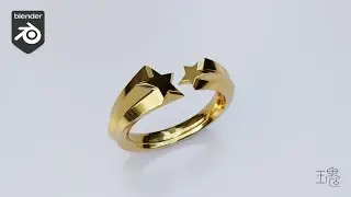 Jewelry Design In Blender Tutorial 280 Time-lapse：Twins Star Ring (2) #Blender 4.2