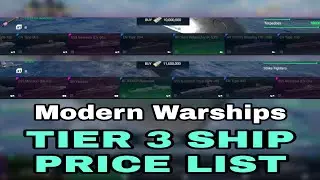 Modern Warships: TIER 3 Ship PRICE LIST.