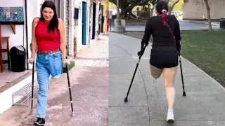 Amputee woman adaptive crutches user | Each Step Is Strength and Victory