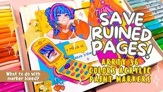 WHAT to DO with marker BLEED-THROUGH? 🌸 Saving RUINED sketchbook PAGES with ARRTX acrylic markers!