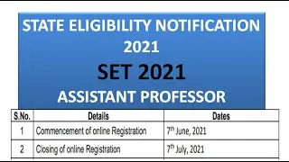 State Eligibility Test 2021 | SET 2021 | Assistant Professor