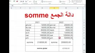 دالة التجميع في اكسل somme excel