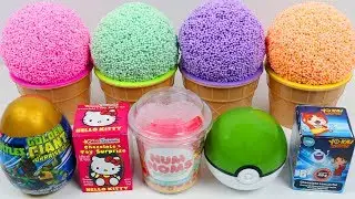Play Foam Ice Cream Surprise Cups Opening with Hello Kitty, Kinder Eggs, Doc McStuffins, & More!