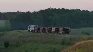 Быстрая езда задом по рельсам. 2М62У-0066А с хопперами на перегоне Скибнево - Малиничи
