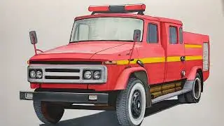 Drawing Jiefang 141 fire truck, classic car from the 1990s