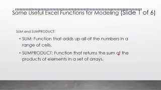 SpreadSheet Models | Some Excel Functions for Modeling