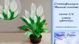 Beaded Spathiphyllum Part 1. Women's Happiness. Beaded Flowers. DIY Beaded Floristry