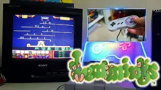 Lemmings Gameplay  on an original SNES with a Trinitron CRT TV