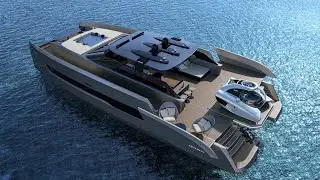 The 1,600hp Aquanaut catamaran has its own deployable personal submarine