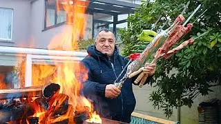 Вкусный и сочный шашлык из говяжьих рёбер ,приготовленный на дровах.