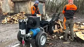 Колка дров на дровоколе Горыныч