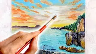 Рисование морской лагуны. Рисование красками.