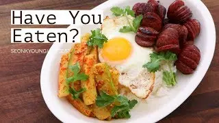 ASMR COOKING Beef Sausage Rice Bowl with Egg & Cucumber Kimchi Salad