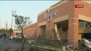Crews working to clean up Colony West shopping center after Little Rock tornadoes