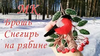 Брошь снегирь на заснеженной рябине. Раскрываю секреты создания заснеженных ягод и листьев. МК.