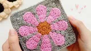 Crochet granny square 🩷 Vintage daisy motif 🌸 Crochet grandma square 🧶 with 💞