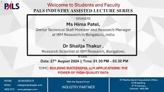 PALS INDUSTRY ASSISTED LECTURE SERIES - BUILDING SUCCESSFUL LLM APLS: THE POWER OF HIGH-QUALITY DATA