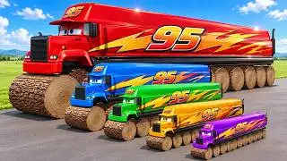 Big & Small Mack Truck with HUGE LOG Wheels vs Train | BeamNG.Drive