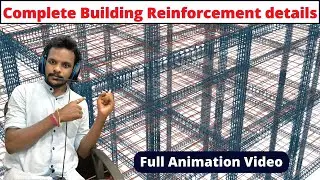 Complete Reinforcement details of building G+2 | civil engineering | Animation View | structural |