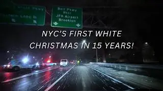 Driving Through NYC’s First White Christmas in 15 Years | Silent Snowfall Highway Night Drive ASMR