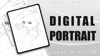 Kendall Jenner in fur coat, sketch - Digital portrait speed drawing - Learn, listen to music & relax