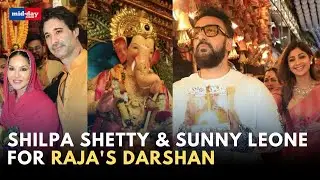 Shilpa Shetty and Sunny Leone with their husbands visit Lalbaugcha Raja