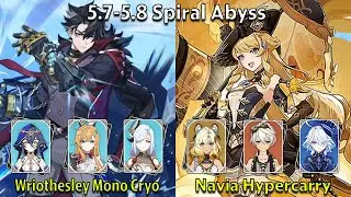 C0 Wriothesley Mono Cryo & C0 Navia Hypercarry - Genshin Impact 5.7-5.8 Spiral Abyss Full Clear