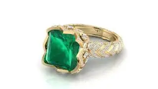 Emerald Diamond studded Yellow Gold Elegant Ring rendered by Cad & Render
