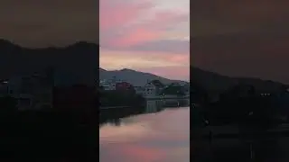 Sunset form lake in Udaipur full pink sky