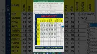 Make a marksheet in excel and calculate grade use if function #exceltutorial #excel #learnexcel